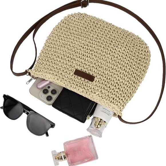 Handbags - Straw Crossbody Bag for Women Handmade Woven Beach Bag Vacation Shoulder Handbag